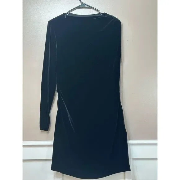 NWT MASSIMO DUTTI Short Velvet Asymmetric Sleeves Black Dress Women's Medium - Picture 2 of 12